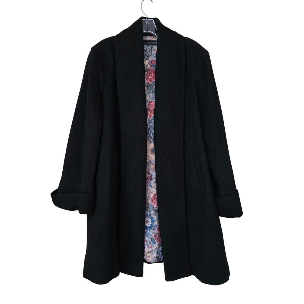 Peruvian Connection Baby‎ Alpaca Wool Blend Black Coat Floral Lining XXL preppy